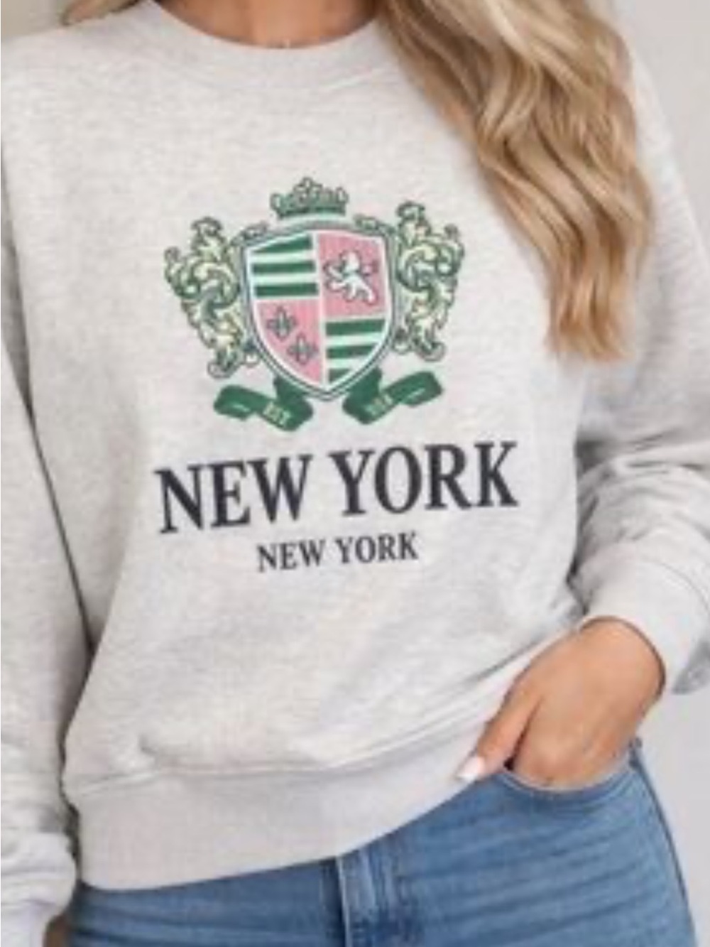A&F New York Crest Graphic Sweatshirt - Light Gray